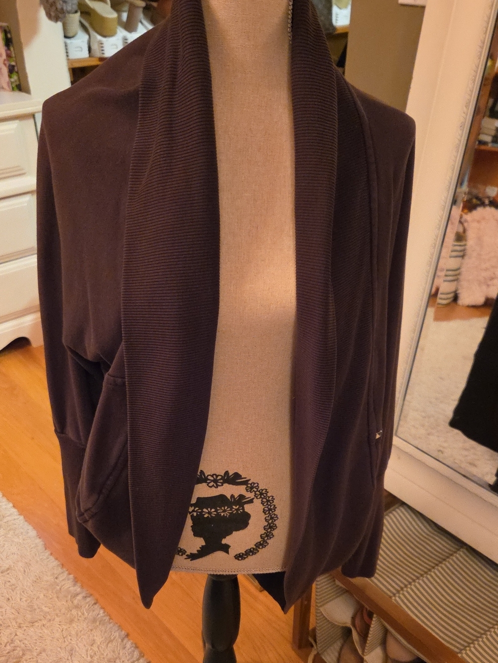 Wilfred Open-Front Shawl Collar Cardigan in Dark Brown/green Lg